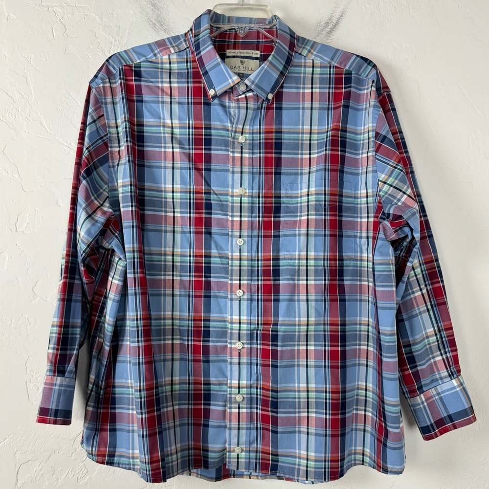 Oak Hill Shirt Dress Plaid Print‎ Red Blue Navy Button Down Collared 100% Cotton